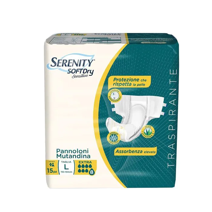 Serenity Soft Dry Sensitive Pannolone Mutandina Extra Taglia L 15 Pezzi Serenity Soft Dry Sensitive Pannolone Mutandina Extra Taglia L 15 Pezzi