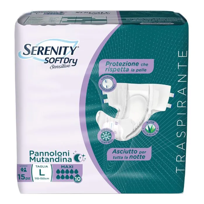 Serenity Soft Dry Sensitive Pannolone Mutandina Maxi Taglia L 15 Pezzi Serenity Soft Dry Sensitive Pannolone Mutandina Maxi Taglia L 15 Pezzi