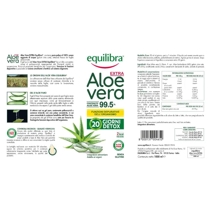 Equilibra Aloe Vera Extra 99,5% Integratore Depurativo dell'Organismo 1000 ml