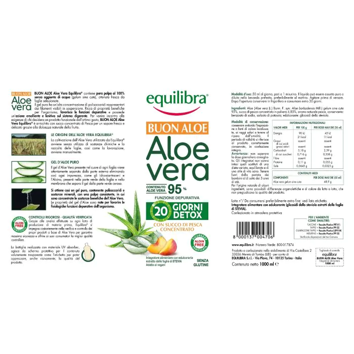 Equilibra Buon Aloe Vera Con Succo DI Pesca Concentrato Integratore Depurativo 1 L