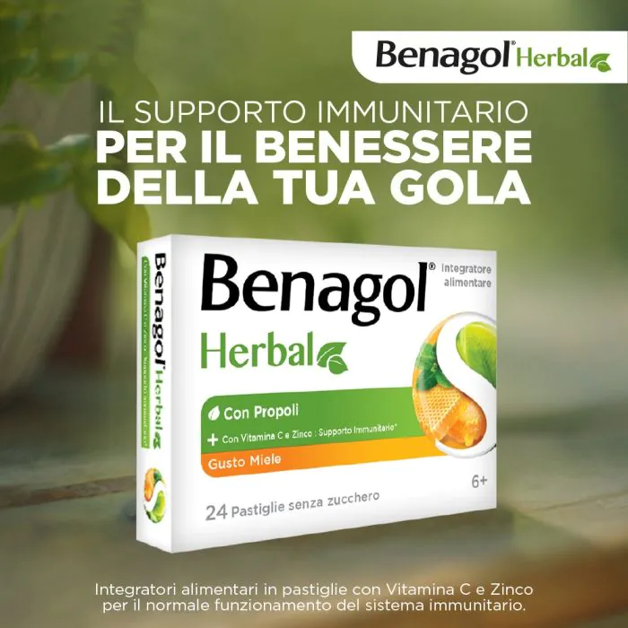 Benagol Herbal Supporto Immunitario Integratore Gusto Miele 24 Pastiglie
