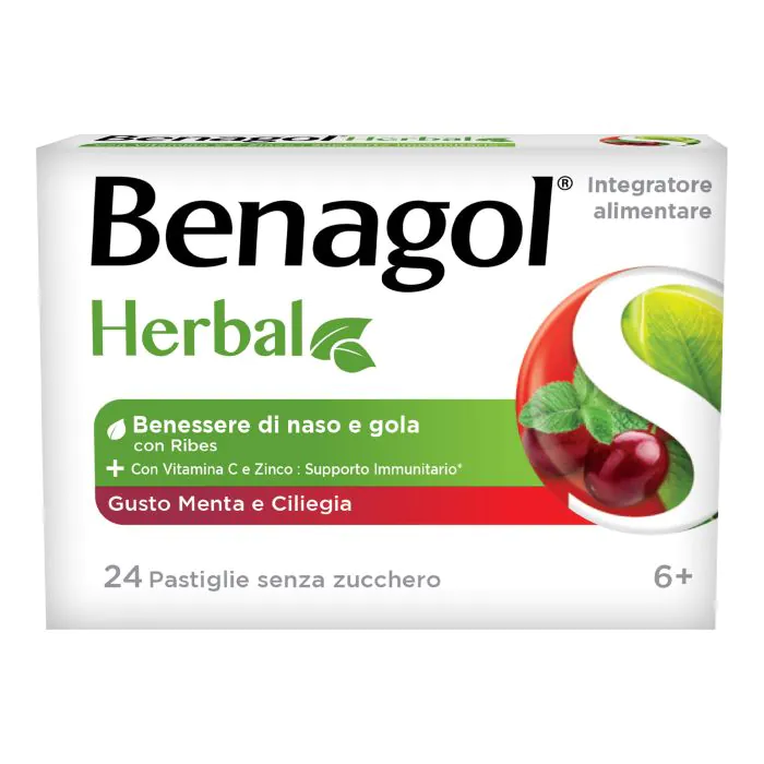 Benagol Herbal Supporto Immunitario Integratore Gusto Menta e Ciliegia 24 Pastiglie Benagol Herbal Supporto Immunitario Integratore Gusto Menta e Ciliegia 24 Pastiglie