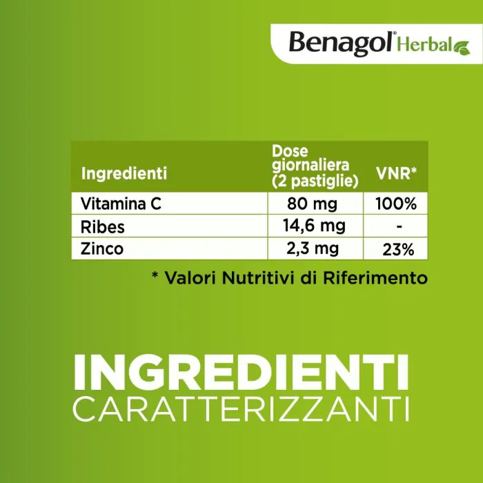 Benagol Herbal Supporto Immunitario Integratore Gusto Menta e Ciliegia 24 Pastiglie