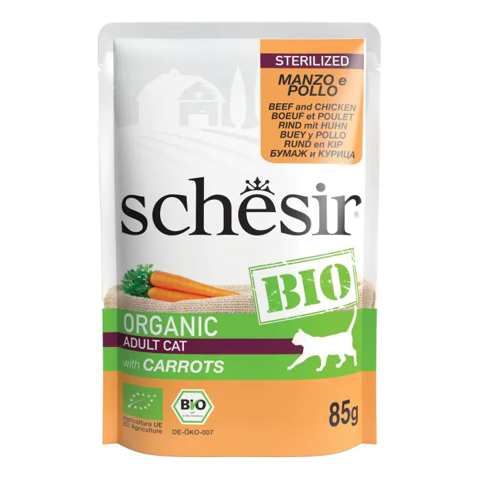 Schesir Gatto Bio Organic Busta Adulto Sterilizzato Manzo, Pollo & Carote 85 Gr