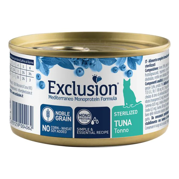 Exclusion Gatto Mediterraneo Adulto Sterilizzato Tonno Lattina 85 Gr Exclusion Gatto Mediterraneo Adulto Sterilizzato Tonno Lattina 85 Gr