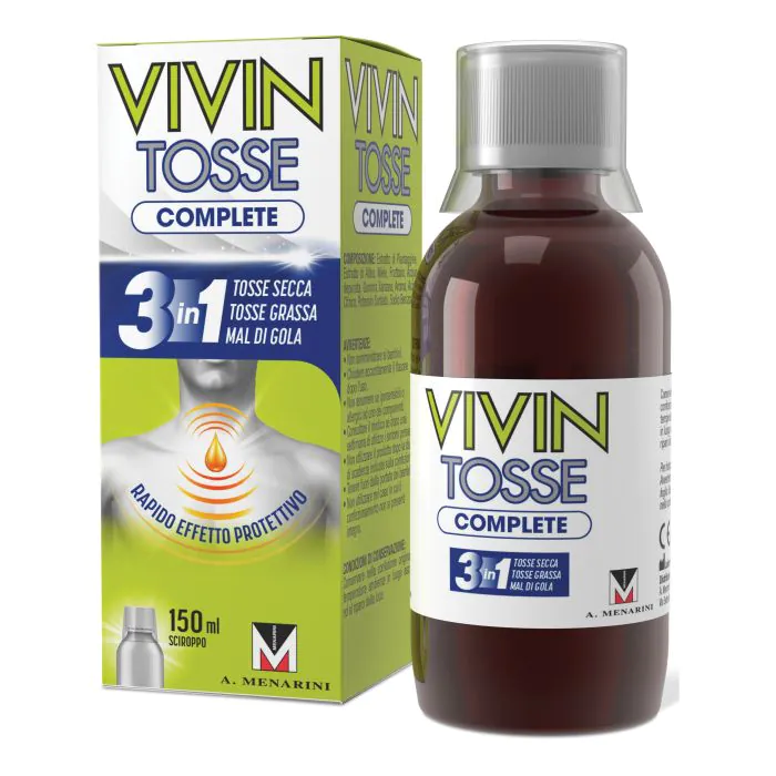Vivin Tosse Complete 3in1 Tosse Secca Grassa Mal Di Gola Sciroppo 150 ml Vivin Tosse Complete 3in1 Tosse Secca Grassa Mal Di Gola Sciroppo 150 ml
