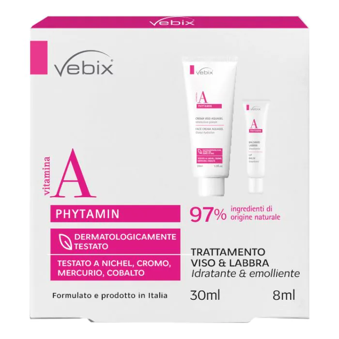 Vebix phytamin cofanetto trattamento viso crema viso aquagel 30 ml + balsamo labbra 8 ml Vebix phytamin cofanetto trattamento viso crema viso aquagel 30 ml + balsamo labbra 8 ml