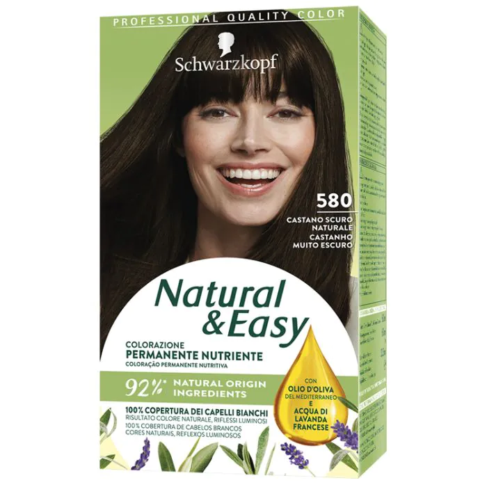 Schwarzkopf natural & easy colorazione 580 castano scuro naturale 1 crema colorante 60 ml + 1 applicatore con emulsione rivelatrice 60 ml + 1 balsamo nutriente 22,5 ml Schwarzkopf natural & easy colorazione 580 castano scuro naturale 1 crema colorante 60 ml + 1 applicatore con emulsione rivelatrice 60 ml + 1 balsamo nutriente 22,5 ml