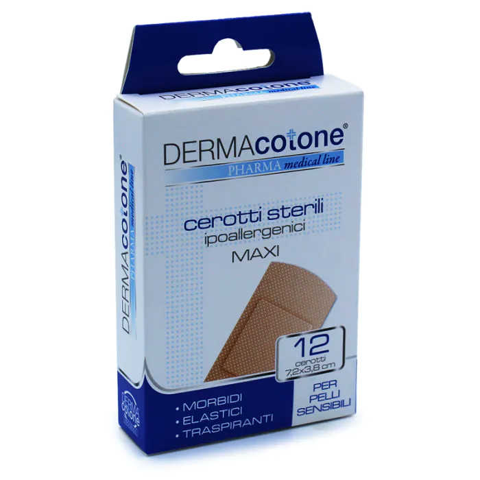 Cerotto ipoallergenico dermacotone maxi 7,2x3,8cm 12 pezzi Cerotto ipoallergenico dermacotone maxi 7,2x3,8cm 12 pezzi