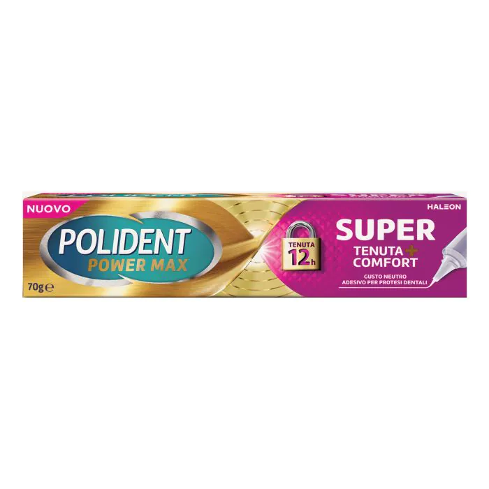 Crema adesiva protesi dentali polident power max super tenuta+comfort 70 g Crema adesiva protesi dentali polident power max super tenuta+comfort 70 g