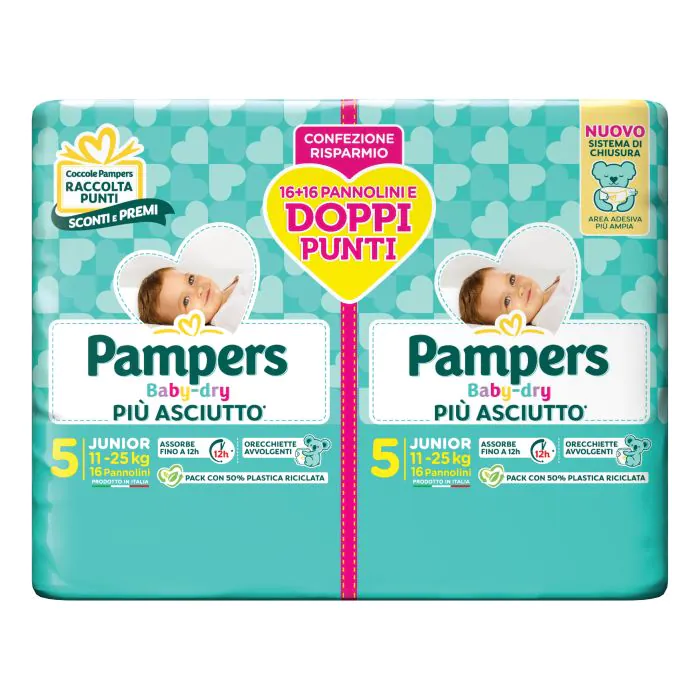 Pampers baby dry pannolino duo downcount junior 32 pezzi Pampers baby dry pannolino duo downcount junior 32 pezzi