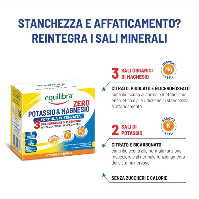 Equilibra Zero Potassio & Magnesio Zero3 Stanchezza Fisica e Mentale 18 Bustine