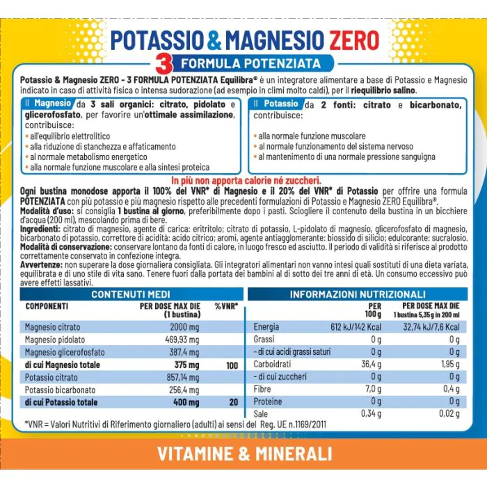 Equilibra Zero Potassio & Magnesio Zero3 Stanchezza Fisica e Mentale 18 Bustine