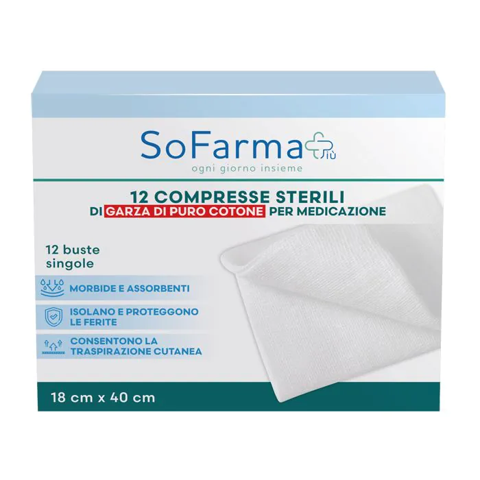 Compressa in cotone sofarmapiu' 18x40 cm 12 pezzi Compressa in cotone sofarmapiu' 18x40 cm 12 pezzi