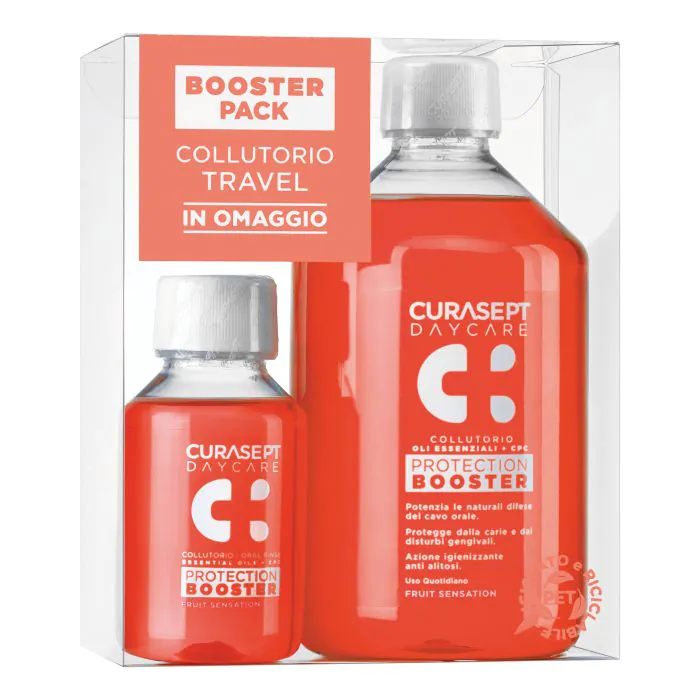 Curasept daycare booster collutorio fruit sensation 500 ml + 100 ml Curasept daycare booster collutorio fruit sensation 500 ml + 100 ml
