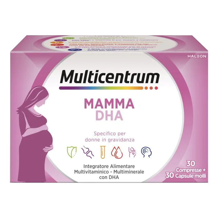 Multicentrum Mamma DHA Integratore Alimentare Multivitaminico Gravidanza 30 Compresse + 30 Capsule Molli