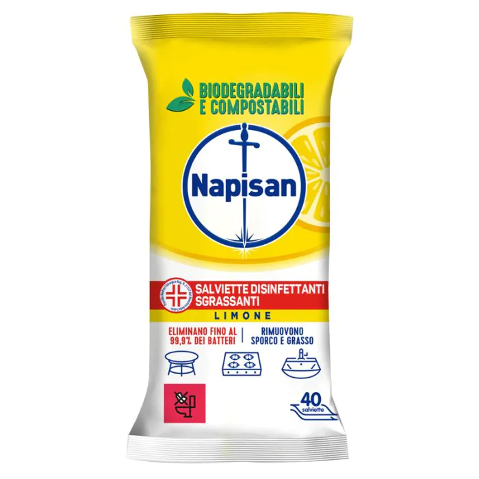 Napisan salviette disinfettanti limone 40 pezzi biodegradabili