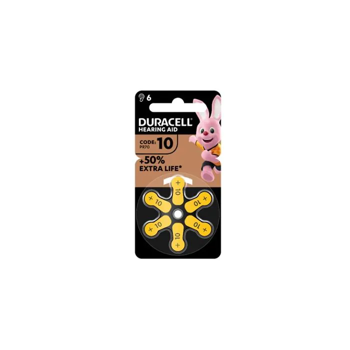 Duracell easy tab 10 giallo batteria per apparecchio acustico 6 pezzi Duracell easy tab 10 giallo batteria per apparecchio acustico 6 pezzi