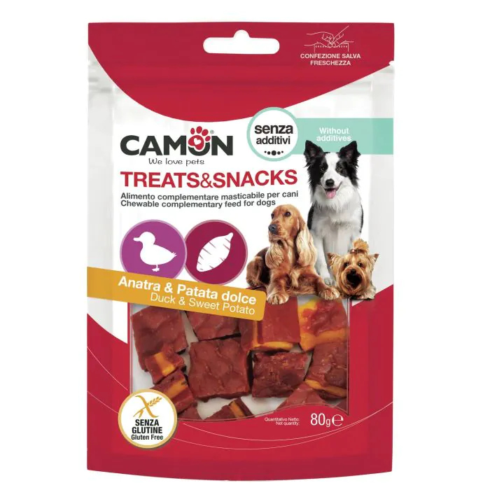 Camon Cane Snack Quadrotti All'Anatra & Patata Dolce 80 Gr Camon Cane Snack Quadrotti All'Anatra & Patata Dolce 80 Gr