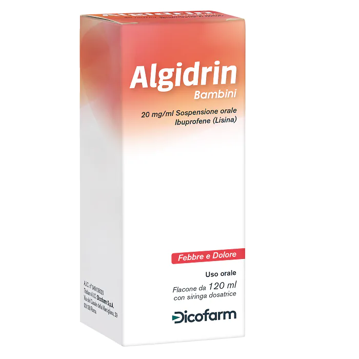 Algidrin Sciroppo Ibuprofene Febbre e Dolore Bambini 20mg/ml 120 ml Algidrin Sciroppo Ibuprofene Febbre e Dolore Bambini 20mg/ml 120 ml