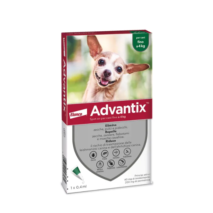 Advantix Spot-On Cani Fino A 4 Kg 1 Pipetta Monodose 0,4 Ml Advantix Spot-On Cani Fino A 4 Kg 1 Pipetta Monodose 0,4 Ml