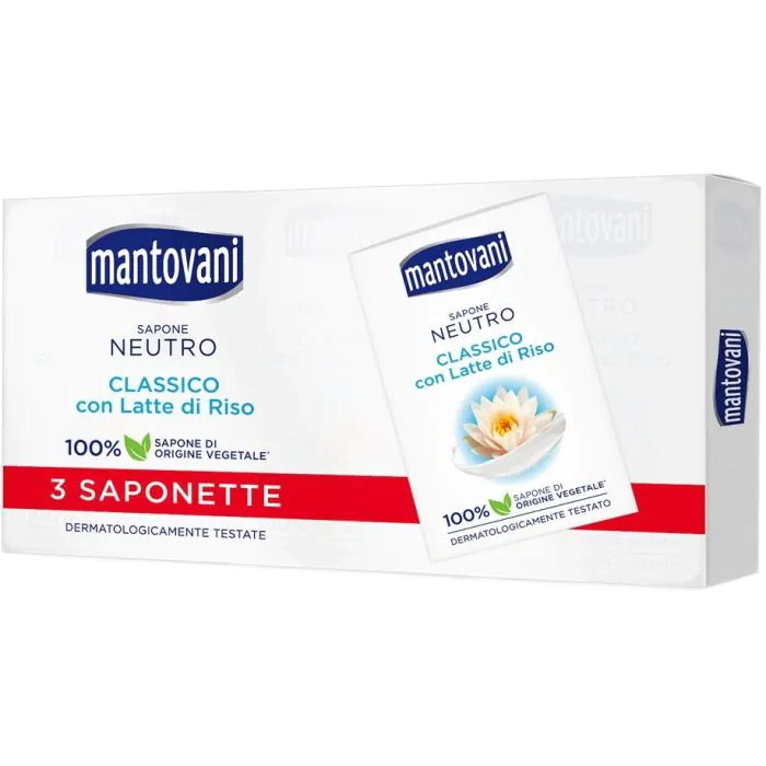 MANTOVANI - Sapone Neutro - Classico con Latte di Riso - 3 Saponette da 90 g