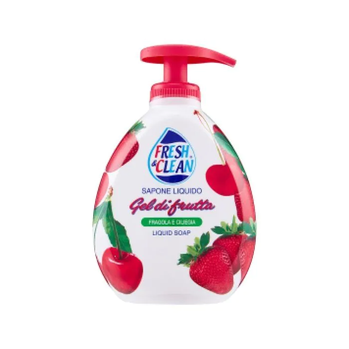 FRESH & CLEAN - sapone liquido gel di frutta fragola e ciliegia 300 ml FRESH & CLEAN - sapone liquido gel di frutta fragola e ciliegia 300 ml