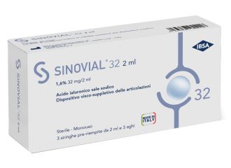 Siringa Intra-Articolare Sinovial 32 Acido Ialuronico 1,6% 32 mg/2 ml 1 fs + Ago Gauge 21 3 Pezzi