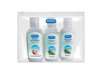 Alvita kit viaggio body care 1 gel doccia aloe vera 75 ml + 1 crema corpo idratante aloe 75 ml + 1 shampoo uso frequente 75 ml