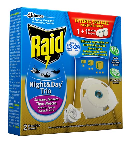 Raid Night & Day Trio Antizanzare con Sabbia Compressa, Confezione da 2 Pezzi-image
