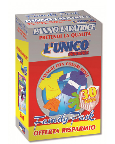 L UNICO - Panno Lavatrice Family Pack - Confezione Da 30 Fogli