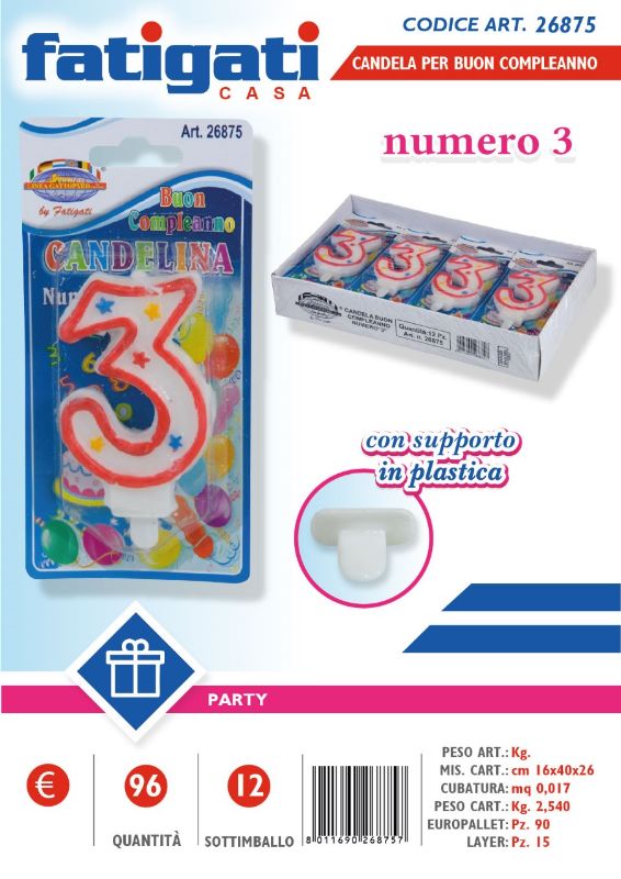 FATIGATI CANDELINE COMPLEANNO NUMERO 3