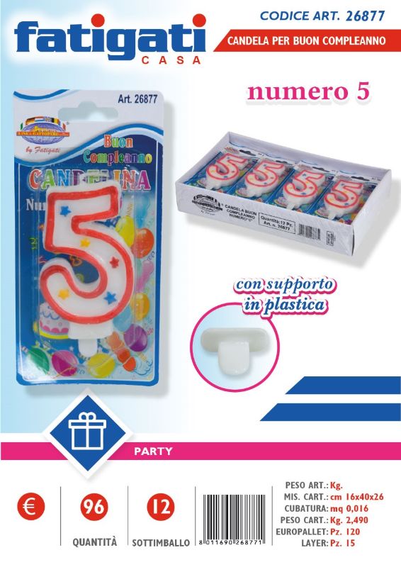 FATIGATI CANDELINE COMPLEANNO NUMERO 5