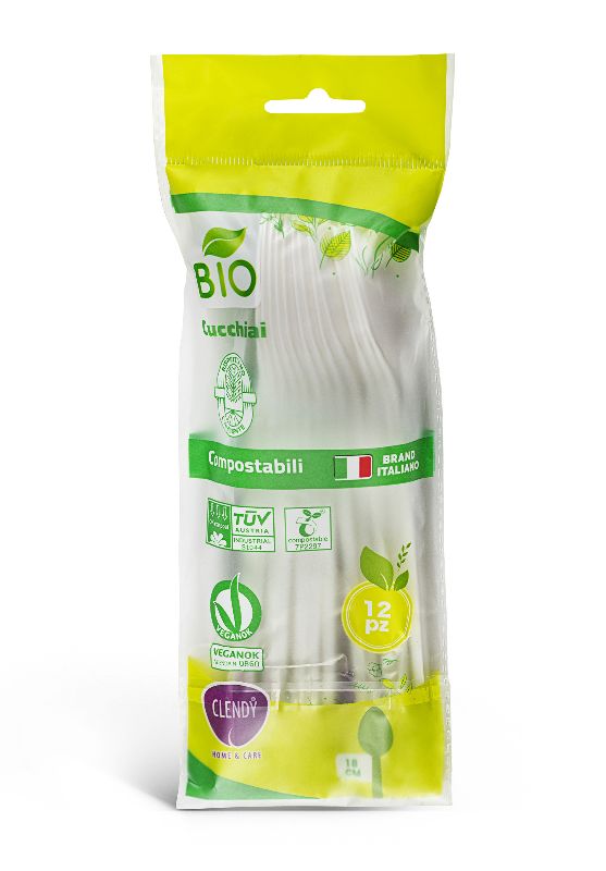 CLENDY - 12 Cucchiai Compostabili Bianchi