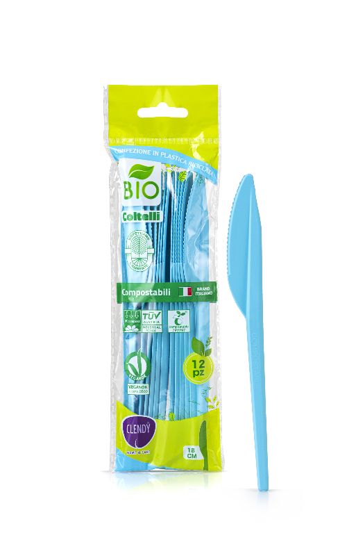 CLENDY - 12 Coltelli Compostabili Azzurri