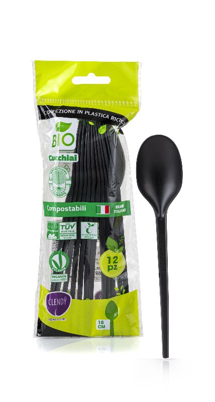 CLENDY - Bio - 12 Cucchiai Compostabili - Neri
