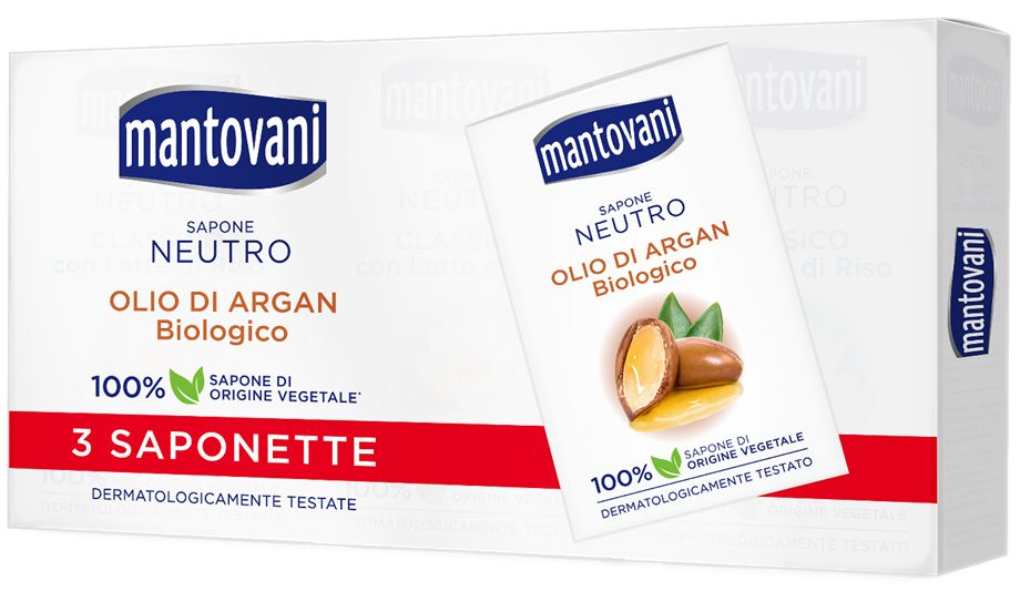 MANTOVANI - Sapone Neutro Con Olio Di Argan Bio - 3 Saponette da 90 G