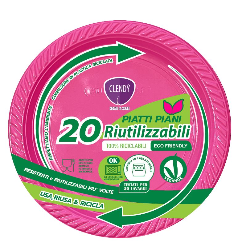CLENDY PIATTI PIANI 20PEZZI RIUTILIZZABILI FUCSIA