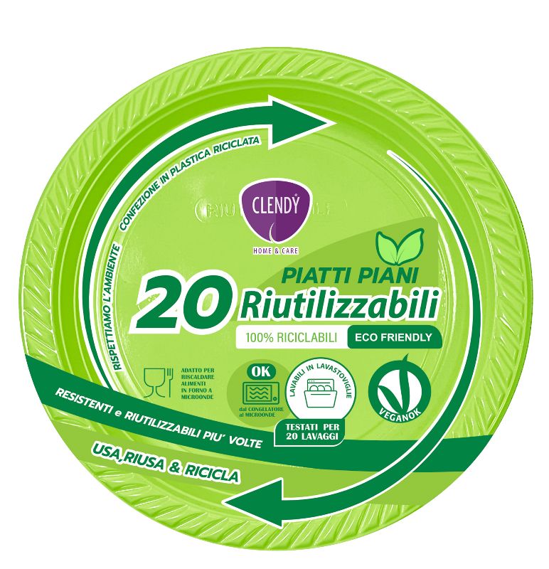 CLENDY PIATTI PIANI 20PEZZI RIUTILIZZABILI VERDE