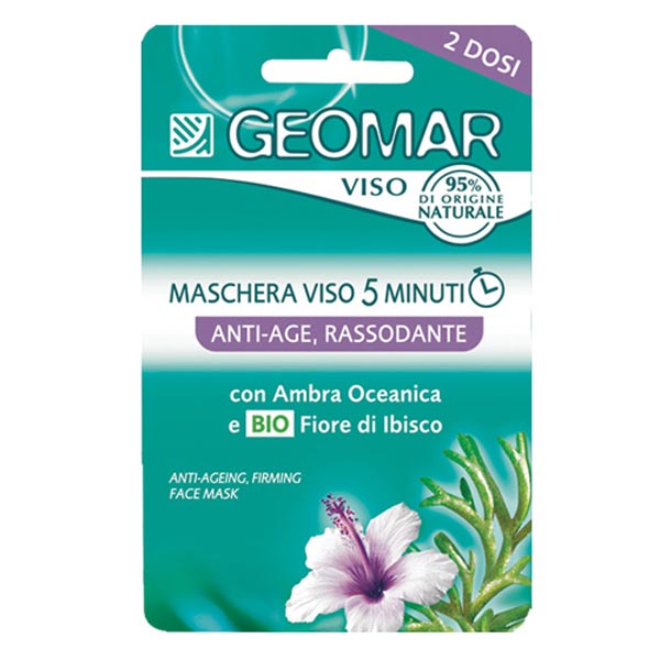 Geomar - maschera viso 5 minuti anti age rassodante con fiore di ibisco biologico e ambra oceanica 2 dosi 15 ml