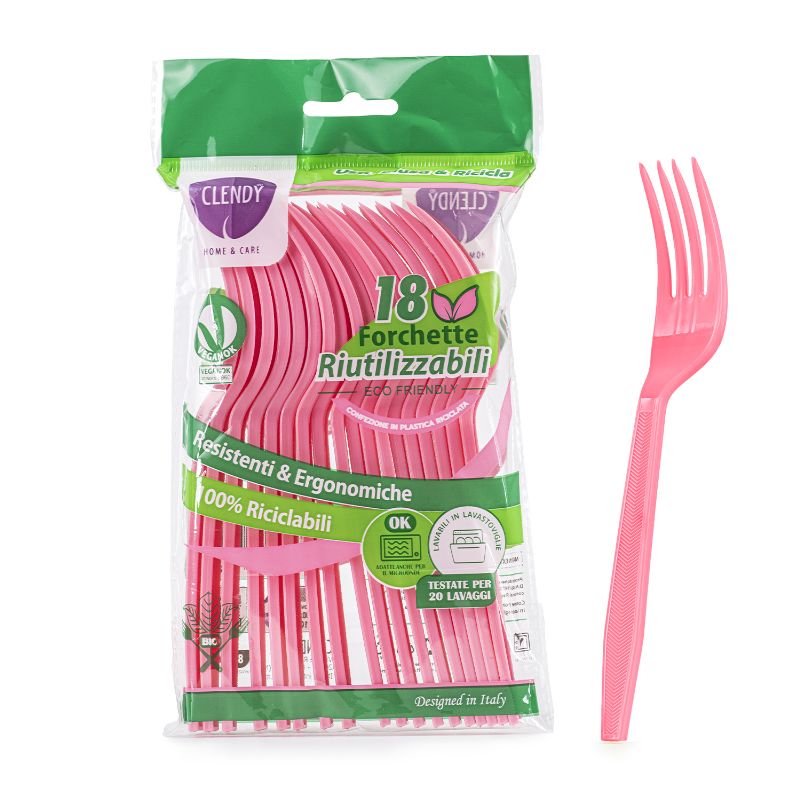 CLENDY FORCHETTE 18PEZZI RIUTILIZZABILI ROSA