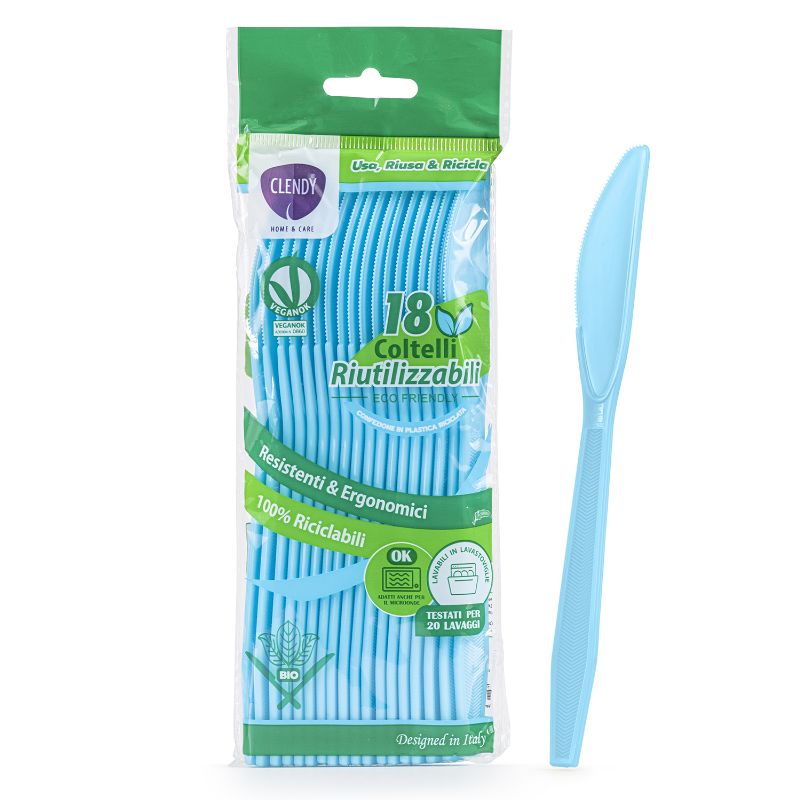CLENDY COLTELLI 18PEZZI RIUTILIZZABILI AZZURRI