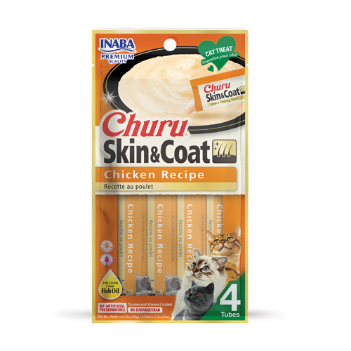 Inaba Gatto Snack Churu Skin&amp;Coat Cf. (4X14) Gr Ricetta Di Pollo