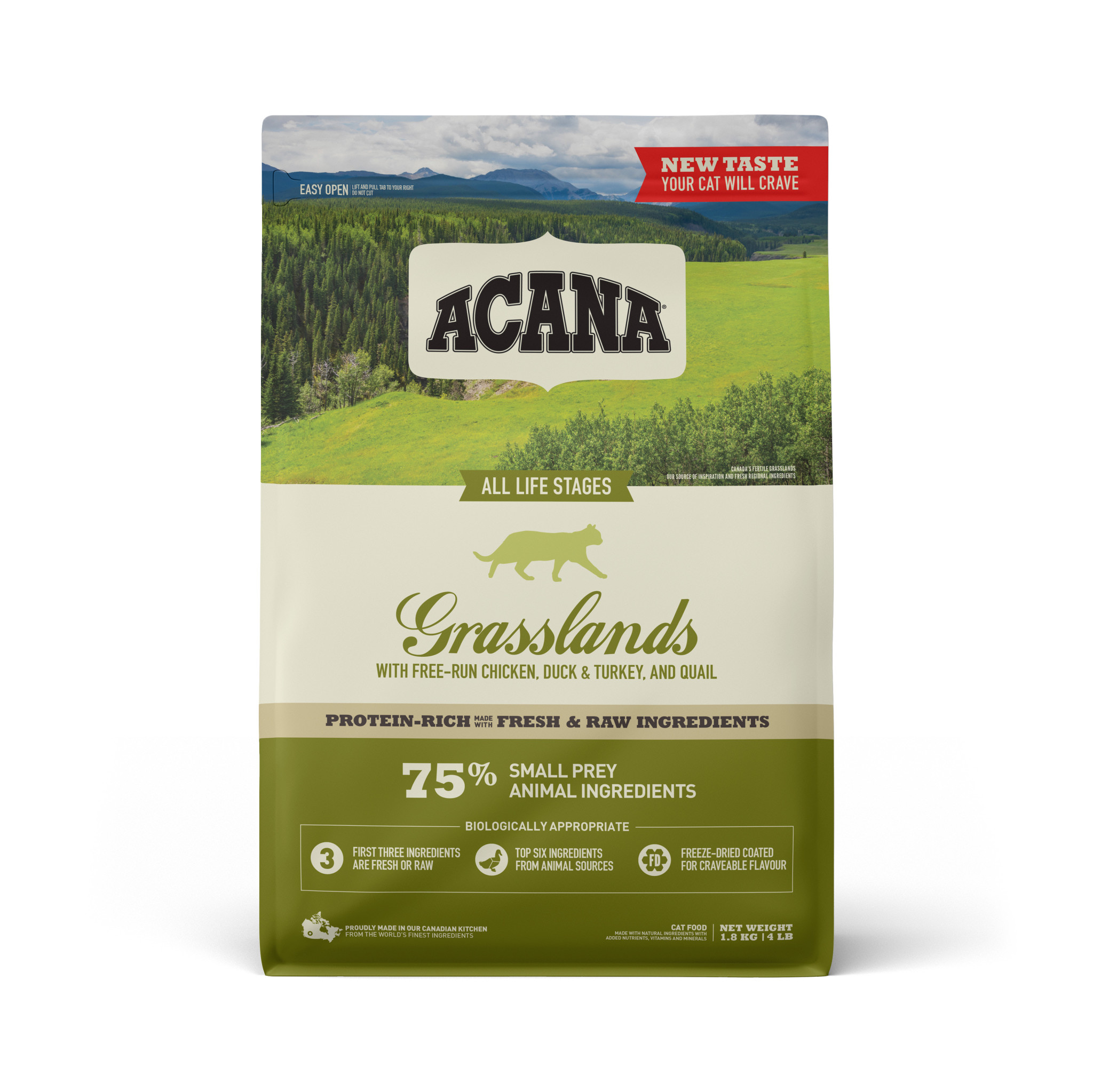 Acana Gatto Grasslands Pollo, Anatra, Tacchino &amp; Quaglia 1,8 Kg