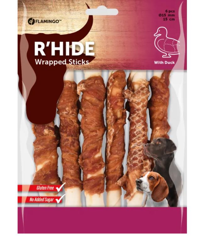 Flamingo Cane Snack "R'Hide" Bastoncino Con Anatra Cf. (6X15 Cm) 180 Gr