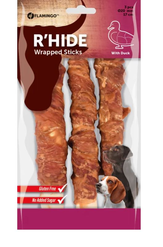 Flamingo Cane Snack "R'Hide" Bastoncino Con Anatra Cf. (3X17 Cm) 155 Gr