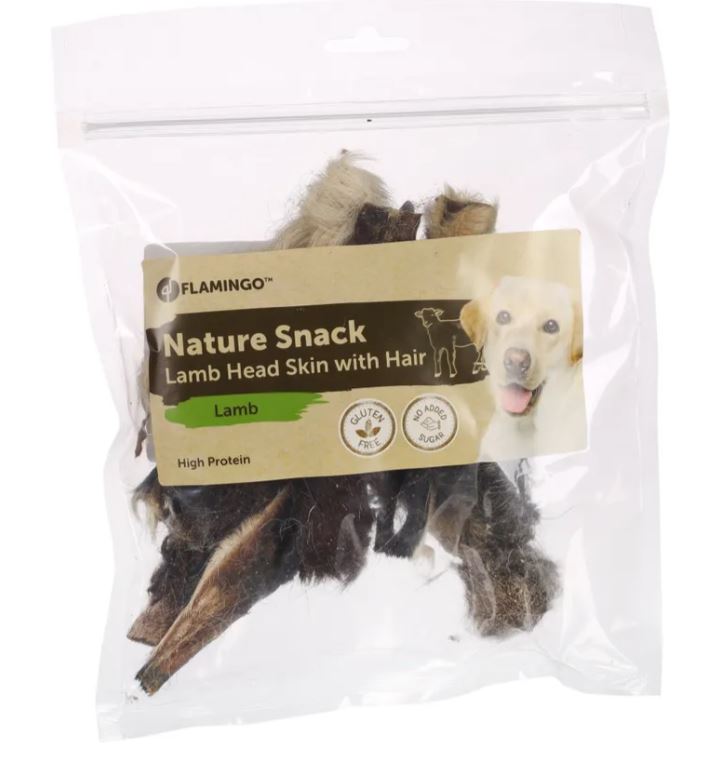 Flamingo Cane Snack Nature Pelle Di Testa Di Pecora Con Pelo 200 Gr