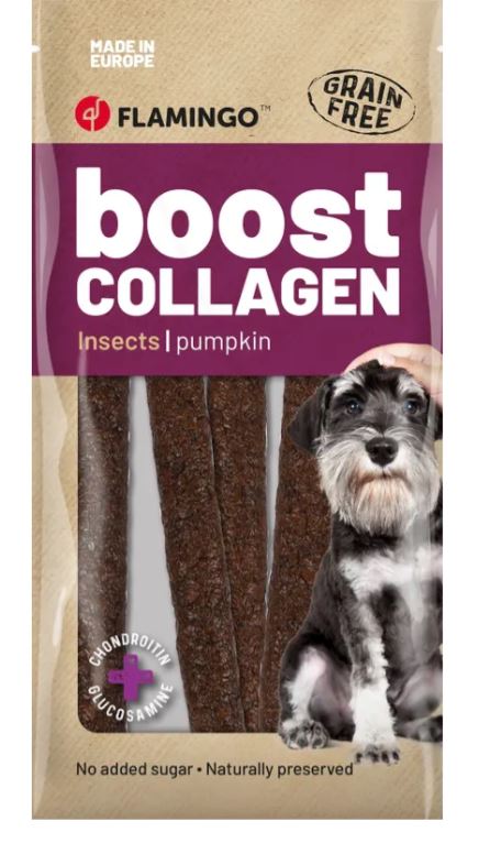 Flamingo Cane Snack "Boost" Salsiccia Con Insetti &amp; Collagene Cf. (6 Pezzi) 600 Gr