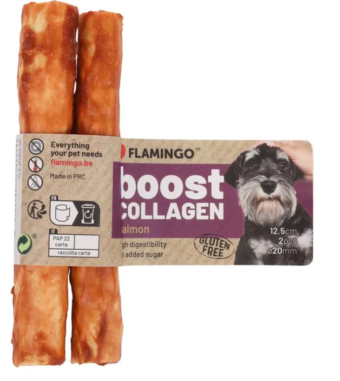 Flamingo Cane Snack "Boost" Bastoncino Con Salmone &amp; Collagene Cf. (2 Pezzi) 12,5 Cm