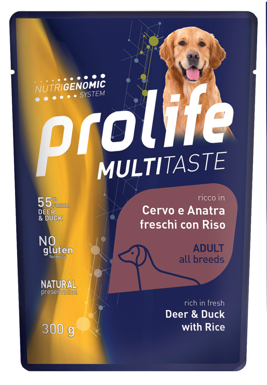 Prolife Cane Multitaste Adulto Cervo, Anatra &amp; Riso Busta 300 Gr
